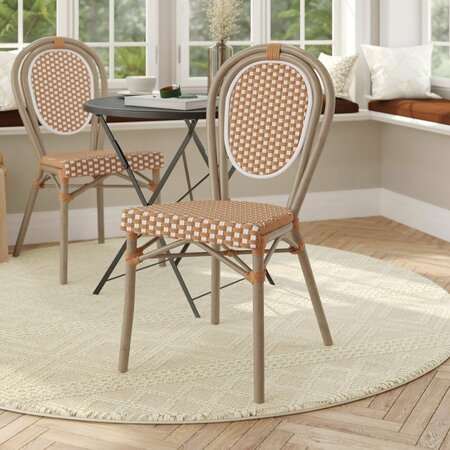 FLASH FURNITURE Lourdes Thonet French Bistro Stacking Chair, Natural/White PE Rattan/Bamboo Print Alum Frame SDA-AD642002S-NATWH-LTNAT-GG